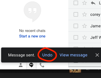 Gmail Email Sent Undo Button